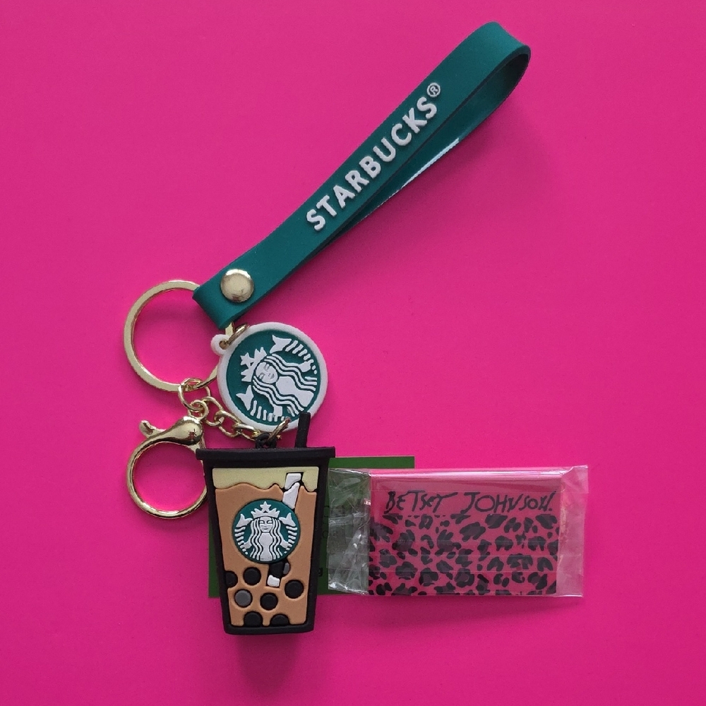 BETSEY JOHNSON (Starbucks) (2Pc) Earrings & Keychain/Bag Charm Iced Coffee Charm